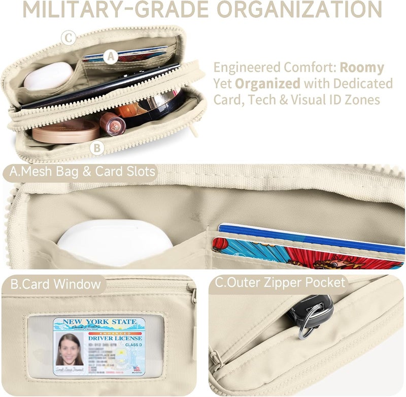 NBERMOTION Checkered Nylon Wristlet Wallets for Women RFID Blocking Purse With Credit Card Holder & Crossbody Strap - Image 3